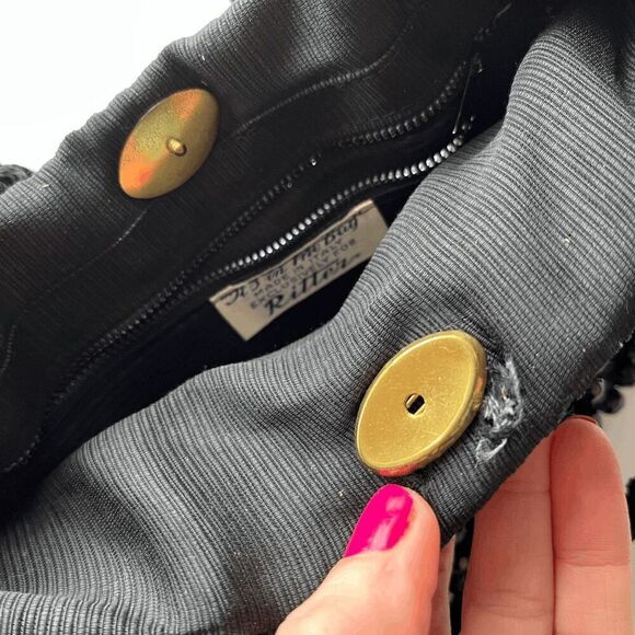 1950s Vintage Italian Black Beaded Crochet Handbag Ritten Exclusive - Picture 4 of 9